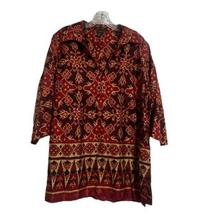 Ralph Lauren 1X Rich Fine Cotton Lawn Gold Medallion Ikat Blouse Shirt Top